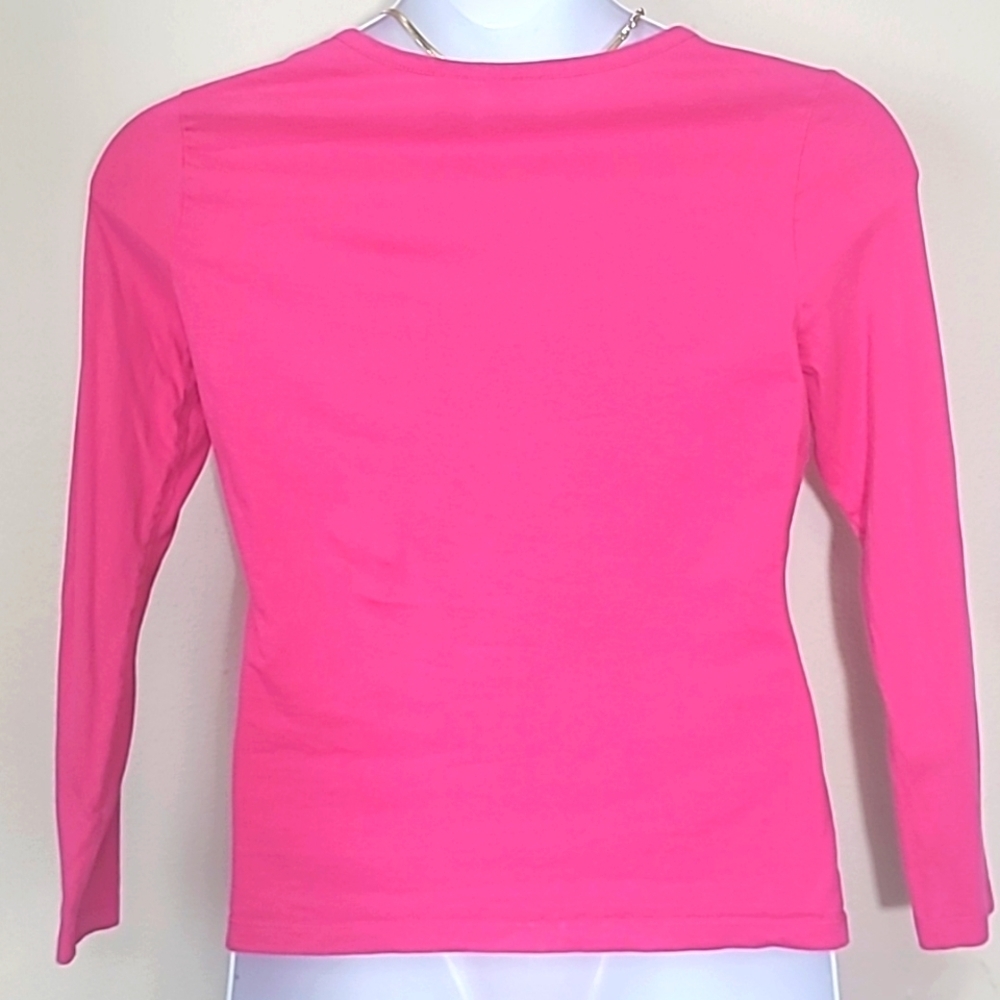 Long sleeve t shirt flower embellishment bright pink 100% Cotton - Picture 4 of 7